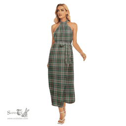 ScotsTee Shop Scottish Craig Ancient Clan Tartan Womens Wrap Hem Belted Halter Dress