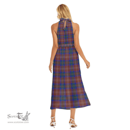 ScotsTee Shop Scottish Chisholm Hunting Modern Clan Tartan Womens Wrap Hem Belted Halter Dress