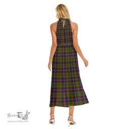 ScotsTee Shop Scottish Cochrane Modern Clan Crest Tartan Womens Wrap Hem Belted Halter Dress