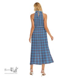 ScotsTee Shop Scottish Elliot Ancient Clan Crest Tartan Womens Wrap Hem Belted Halter Dress