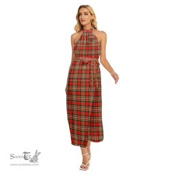 ScotsTee Shop Scottish MacGill Modern Clan Crest Tartan Womens Wrap Hem Belted Halter Dress