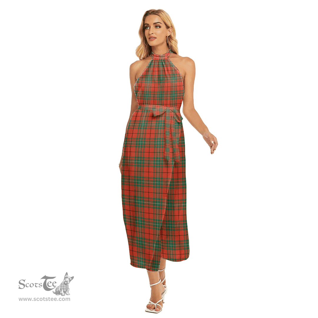 ScotsTee Shop Scottish MacAulay Ancient Clan Tartan Womens Wrap Hem Belted Halter Dress