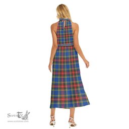 ScotsTee Shop Scottish MacBeth Modern Clan Tartan Womens Wrap Hem Belted Halter Dress