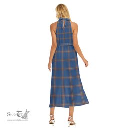 ScotsTee Shop Scottish MacLaine of Loch Buie Hunting Ancient Clan Tartan Womens Wrap Hem Belted Halter Dress