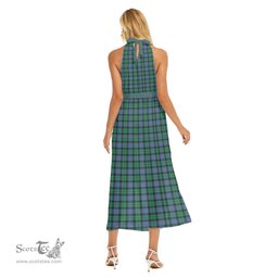 ScotsTee Shop Scottish Morrison Ancient Clan Crest Tartan Womens Wrap Hem Belted Halter Dress