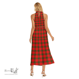 ScotsTee Shop Scottish Maxwell Modern Clan Crest Tartan Womens Wrap Hem Belted Halter Dress