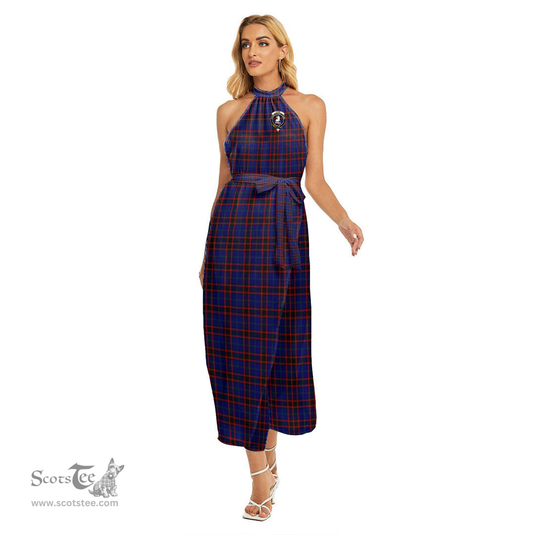 ScotsTee Shop Scottish Home Modern Clan Crest Tartan Womens Wrap Hem Belted Halter Dress