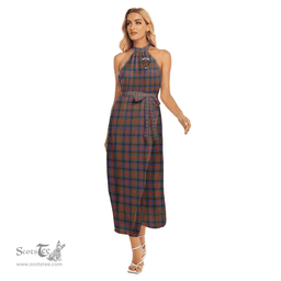 ScotsTee Shop Scottish MacDuff Hunting Modern Clan Crest Tartan Womens Wrap Hem Belted Halter Dress