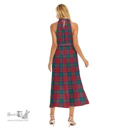 ScotsTee Shop Scottish Lindsay Modern Clan Tartan Womens Wrap Hem Belted Halter Dress
