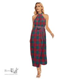 ScotsTee Shop Scottish Lindsay Modern Clan Tartan Womens Wrap Hem Belted Halter Dress