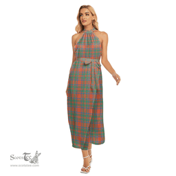 ScotsTee Shop Scottish MacKintosh Ancient Clan Tartan Womens Wrap Hem Belted Halter Dress