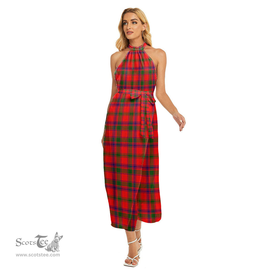 ScotsTee Shop Scottish MacColl Modern Clan Tartan Womens Wrap Hem Belted Halter Dress