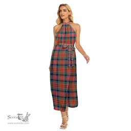 ScotsTee Shop Scottish MacDuff Ancient Clan Tartan Womens Wrap Hem Belted Halter Dress