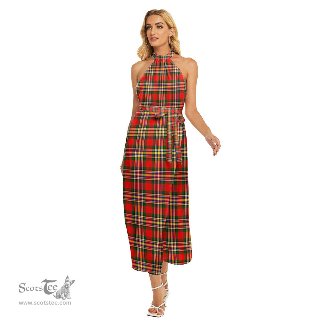 ScotsTee Shop Scottish MacGill Modern Clan Tartan Womens Wrap Hem Belted Halter Dress