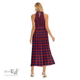ScotsTee Shop Scottish MacLachlan Modern Clan Crest Tartan Womens Wrap Hem Belted Halter Dress