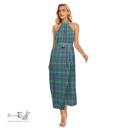 ScotsTee Shop Scottish Inglis Ancient Clan Tartan Womens Wrap Hem Belted Halter Dress