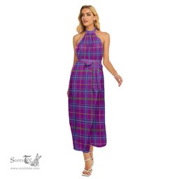 ScotsTee Shop Scottish Jackson Clan Tartan Womens Wrap Hem Belted Halter Dress