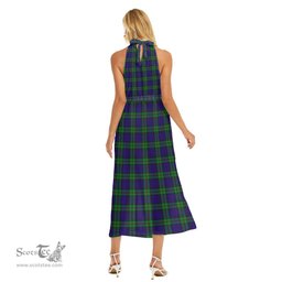 ScotsTee Shop Scottish MacKinlay Modern Clan Tartan Womens Wrap Hem Belted Halter Dress