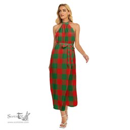 ScotsTee Shop Scottish Moncrieffe Clan Tartan Womens Wrap Hem Belted Halter Dress