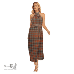 ScotsTee Shop Scottish Innes Ancient Clan Crest Tartan Womens Wrap Hem Belted Halter Dress