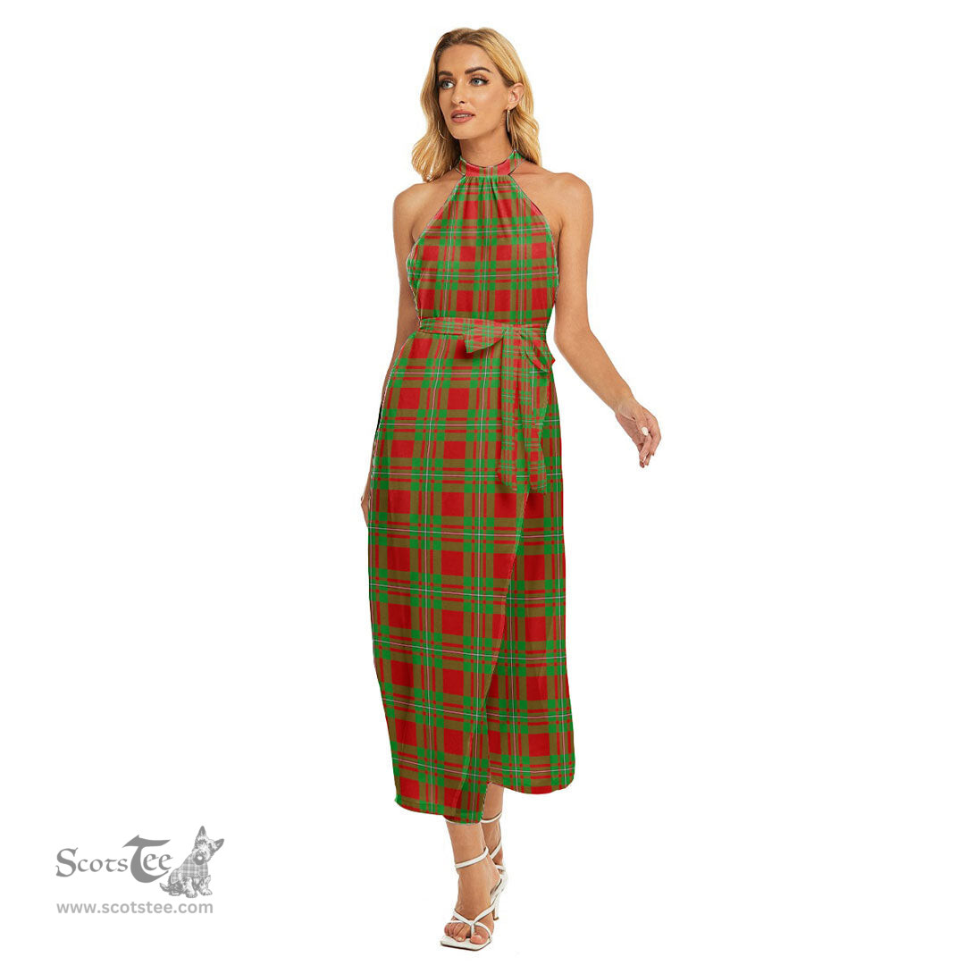 ScotsTee Shop Scottish MacGregor Modern Clan Tartan Womens Wrap Hem Belted Halter Dress