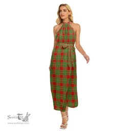 ScotsTee Shop Scottish MacGregor Modern Clan Tartan Womens Wrap Hem Belted Halter Dress