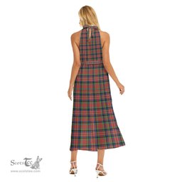 ScotsTee Shop Scottish MacPherson Ancient Clan Crest Tartan Womens Wrap Hem Belted Halter Dress
