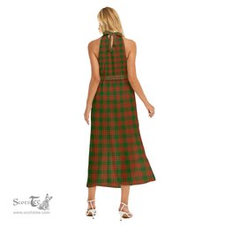 ScotsTee Shop Scottish Menzies Green Modern Clan Crest Tartan Womens Wrap Hem Belted Halter Dress