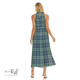 ScotsTee Shop Scottish Leslie Hunting Ancient Clan Tartan Womens Wrap Hem Belted Halter Dress