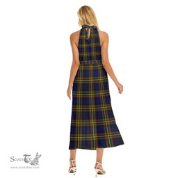 ScotsTee Shop Scottish MacLellan Modern Clan Tartan Womens Wrap Hem Belted Halter Dress