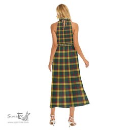 ScotsTee Shop Scottish MacMillan Old Modern Clan Crest Tartan Womens Wrap Hem Belted Halter Dress