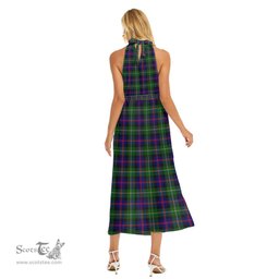 ScotsTee Shop Scottish Malcolm Modern Clan Tartan Womens Wrap Hem Belted Halter Dress