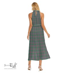 ScotsTee Shop Scottish MacFarlane Hunting Ancient Clan Crest Tartan Womens Wrap Hem Belted Halter Dress