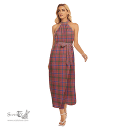 ScotsTee Shop Scottish MacRae Ancient Clan Tartan Womens Wrap Hem Belted Halter Dress
