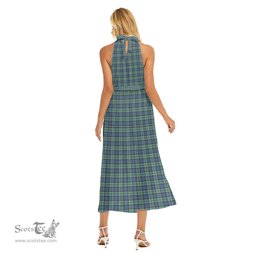 ScotsTee Shop Scottish Leslie Hunting Ancient Clan Crest Tartan Womens Wrap Hem Belted Halter Dress