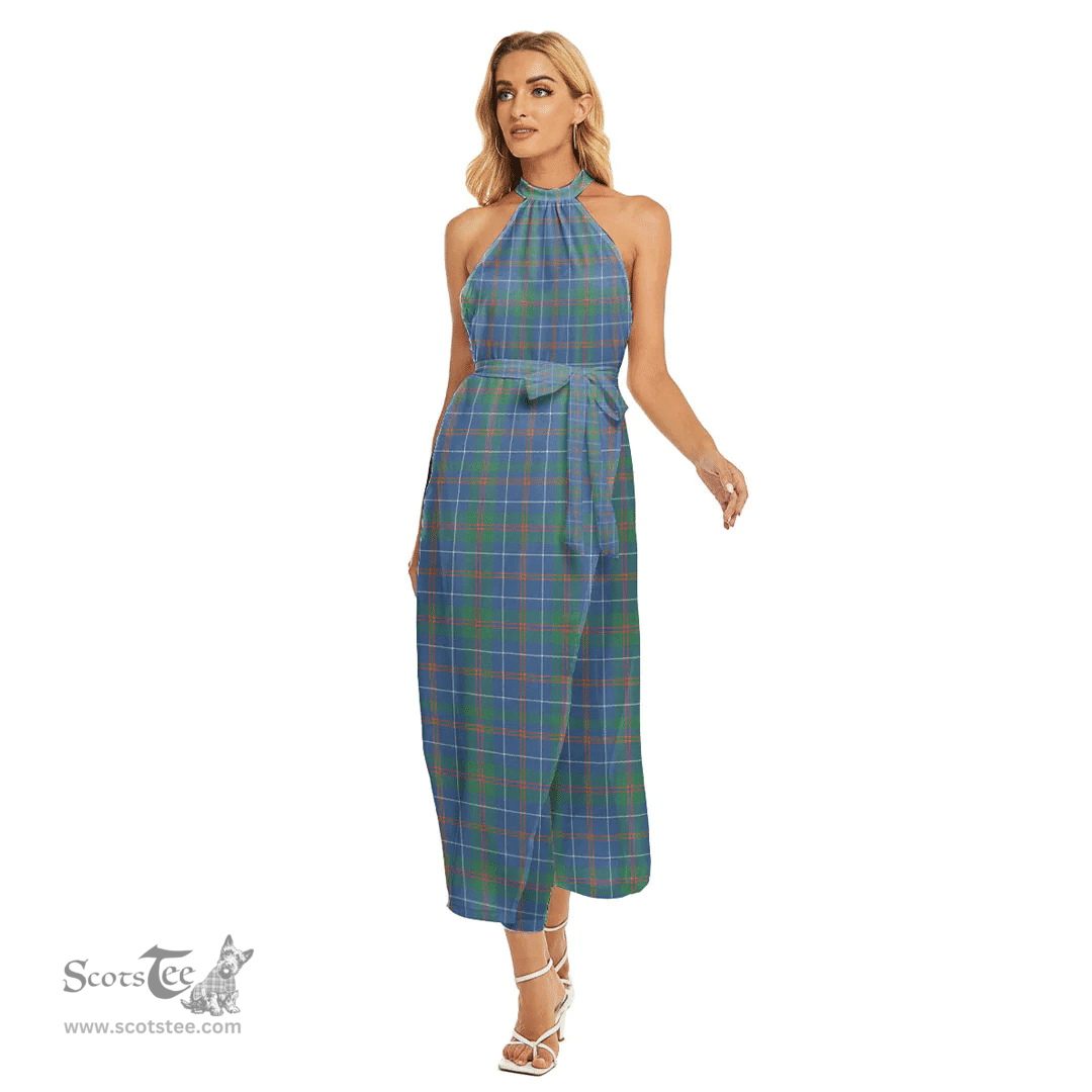 ScotsTee Shop Scottish MacHardy Ancient Clan Tartan Womens Wrap Hem Belted Halter Dress