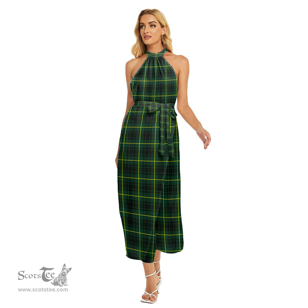 ScotsTee Shop Scottish MacArthur Modern Clan Tartan Womens Wrap Hem Belted Halter Dress