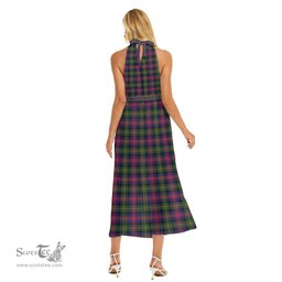 ScotsTee Shop Scottish Logan Modern Clan Tartan Womens Wrap Hem Belted Halter Dress