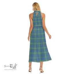 ScotsTee Shop Scottish MacIntyre Hunting Ancient Clan Tartan Womens Wrap Hem Belted Halter Dress
