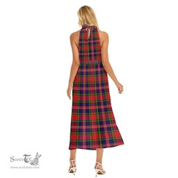 ScotsTee Shop Scottish MacPherson Modern Clan Tartan Womens Wrap Hem Belted Halter Dress
