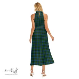 ScotsTee Shop Scottish MacKay Modern Clan Crest Tartan Womens Wrap Hem Belted Halter Dress