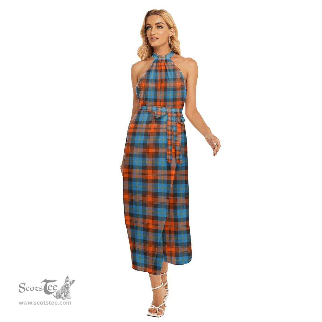 ScotsTee Shop Scottish MacLachlan Ancient Clan Tartan Womens Wrap Hem Belted Halter Dress