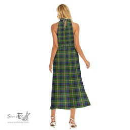 ScotsTee Shop Scottish Reid Green Clan Tartan Womens Wrap Hem Belted Halter Dress