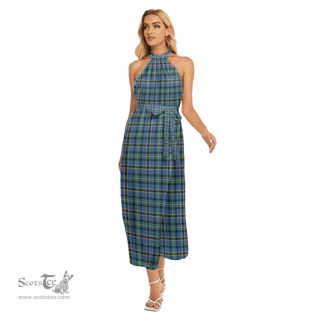 ScotsTee Shop Scottish Weir Ancient Clan Tartan Womens Wrap Hem Belted Halter Dress