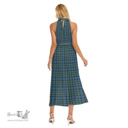 ScotsTee Shop Scottish Robertson Hunting Ancient Clan Crest Tartan Womens Wrap Hem Belted Halter Dress