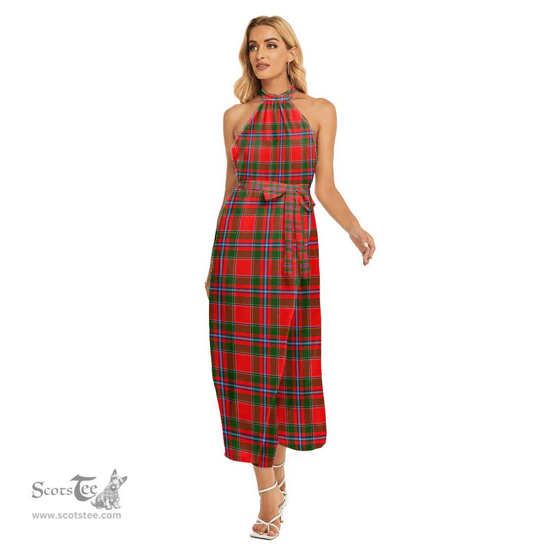 ScotsTee Shop Scottish Perthshire District Clan Tartan Womens Wrap Hem Belted Halter Dress