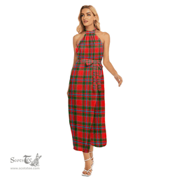 ScotsTee Shop Scottish Perthshire District Clan Tartan Womens Wrap Hem Belted Halter Dress