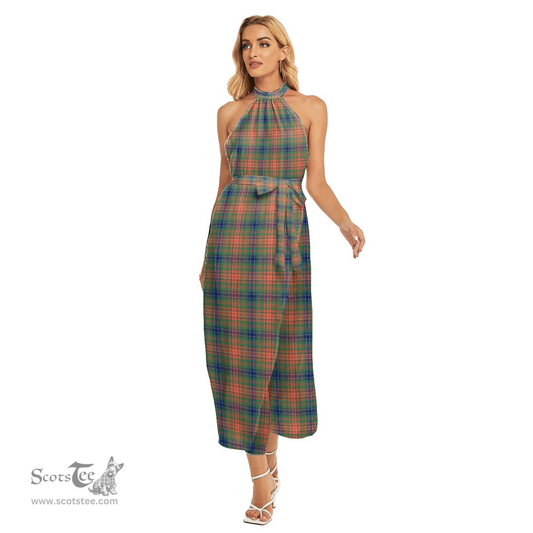 ScotsTee Shop Scottish Wilson Ancient Clan Tartan Womens Wrap Hem Belted Halter Dress