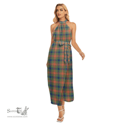 ScotsTee Shop Scottish Wilson Ancient Clan Tartan Womens Wrap Hem Belted Halter Dress