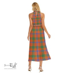 ScotsTee Shop Scottish Ross Ancient Clan Tartan Womens Wrap Hem Belted Halter Dress
